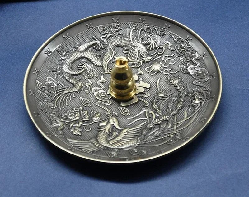 Dragon and Phoenix Bronze Incense Tray